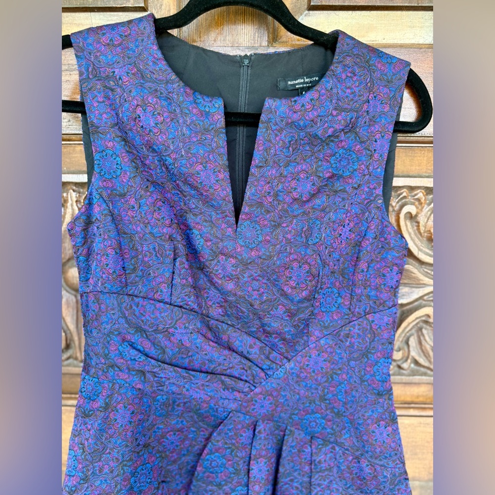 NWOT Nanette Lenore Purple Floral Sleeveless Brocade Skater-Type Dress, Size 4. - Picture 5 of 6